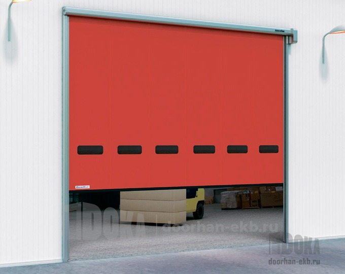 Ворота рулонные скоростные DinamicPoll Plus от производителя DoorHan цвет красный Ral 3000