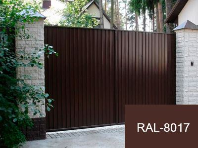 Ворота распашные металлические 2200×4500 коричневые