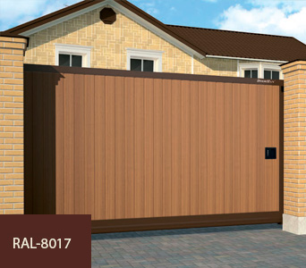 Откатные ворота из сэндвич-панелей 3000 x 2000 цвет коричневый RAL8017