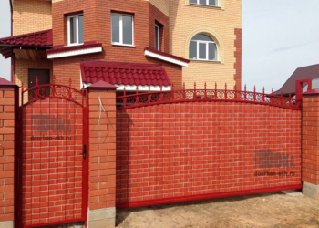 Откатные ворота в Екатеринбурге, дизайн кирпичная кладка - компания Дока