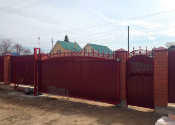Откатные ворота цвет красный Ral3000 в Екатеринбурге  с установкой под ключ - компания Дока