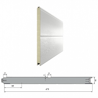 Панель для гаражных ворот  / Дерево с широкой полосой серебро(RAL9006)