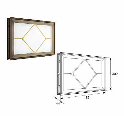 Окно акриловое со вставкой в форме ромба для панелей толщиной 40 мм со структурой филенка и двойным стеклом