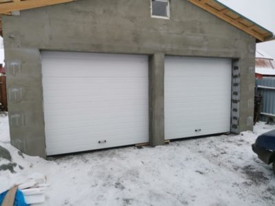 Установка двух ворот в гаражный бокс с торсионном Rsd02 цвет белый